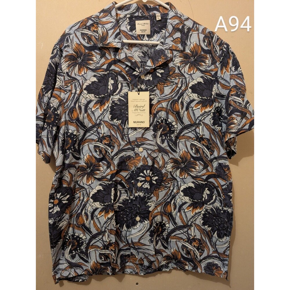 Baird McNutt Murano 100% Linen Button Up Shirt Floral Hawaiian Short Sleeve
